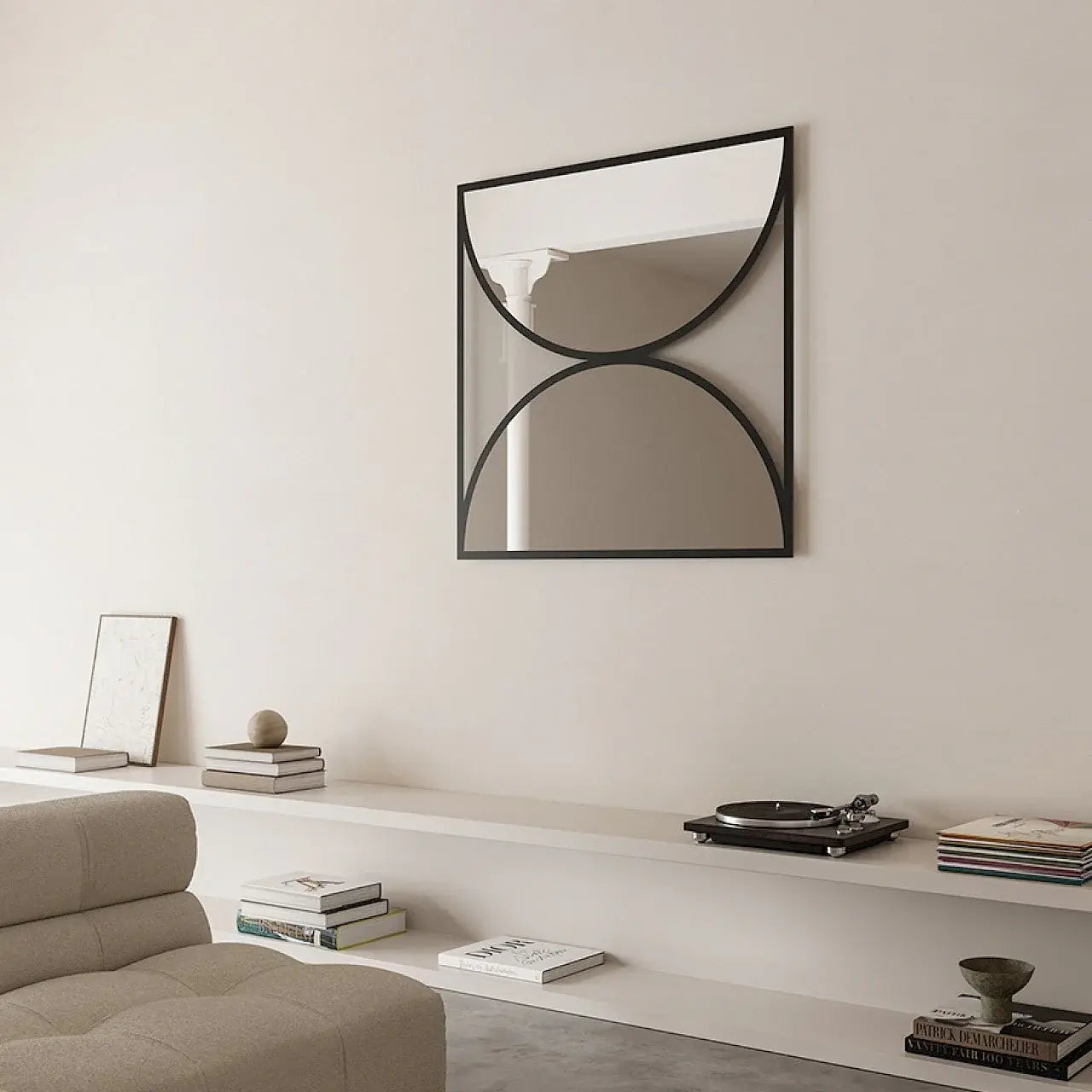 Grand miroir carré 90x90 cm finition sérigraphie noire
