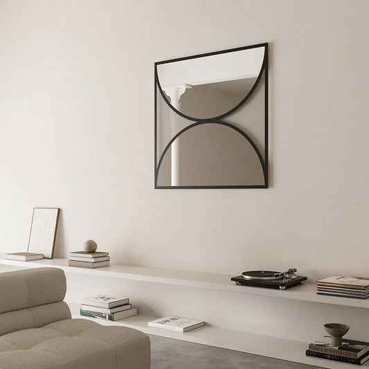 Grand miroir carré 90x90 cm finition sérigraphie noire