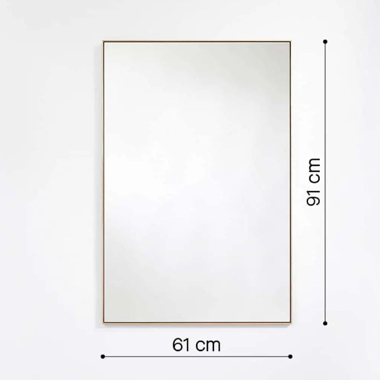 Dimensions du miroir bois rectangulaire : 61 cm de largeur, 91 cm de hauteur, 2 cm de profondeur
