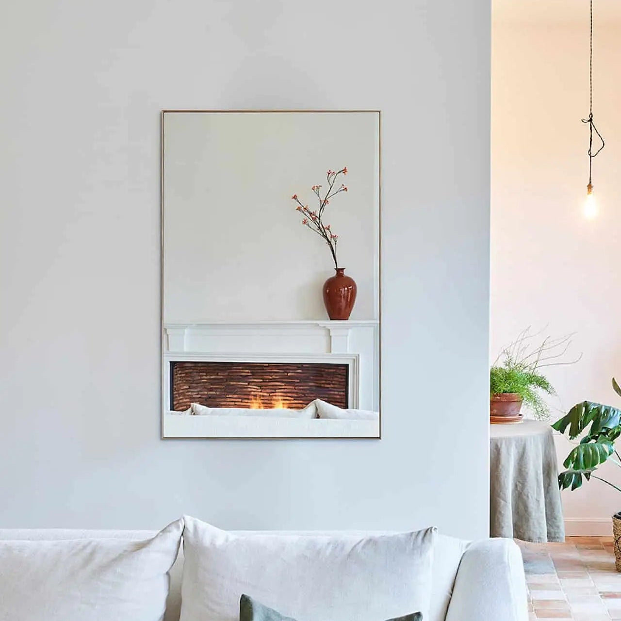 Miroir bois rectangulaire 61x91 cm en ambiance chambre naturelle
