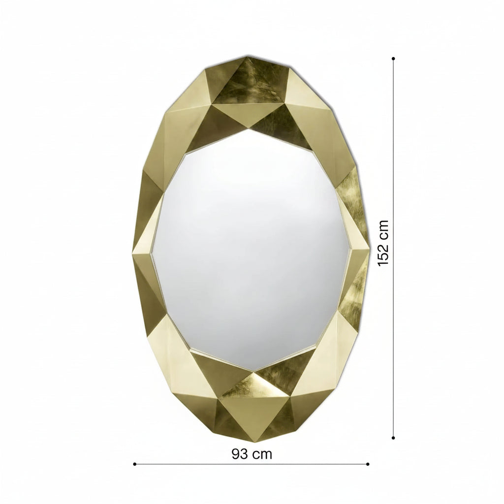 Dimensions du miroir diamant doré : 93 cm de large, 152 cm de haut, 9 cm de profondeur