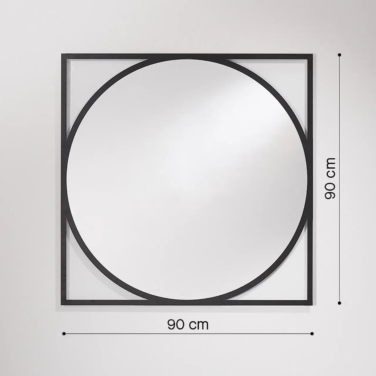 Schéma dimensions miroir mural design 90 cm x 90 cm x 2,5 cm