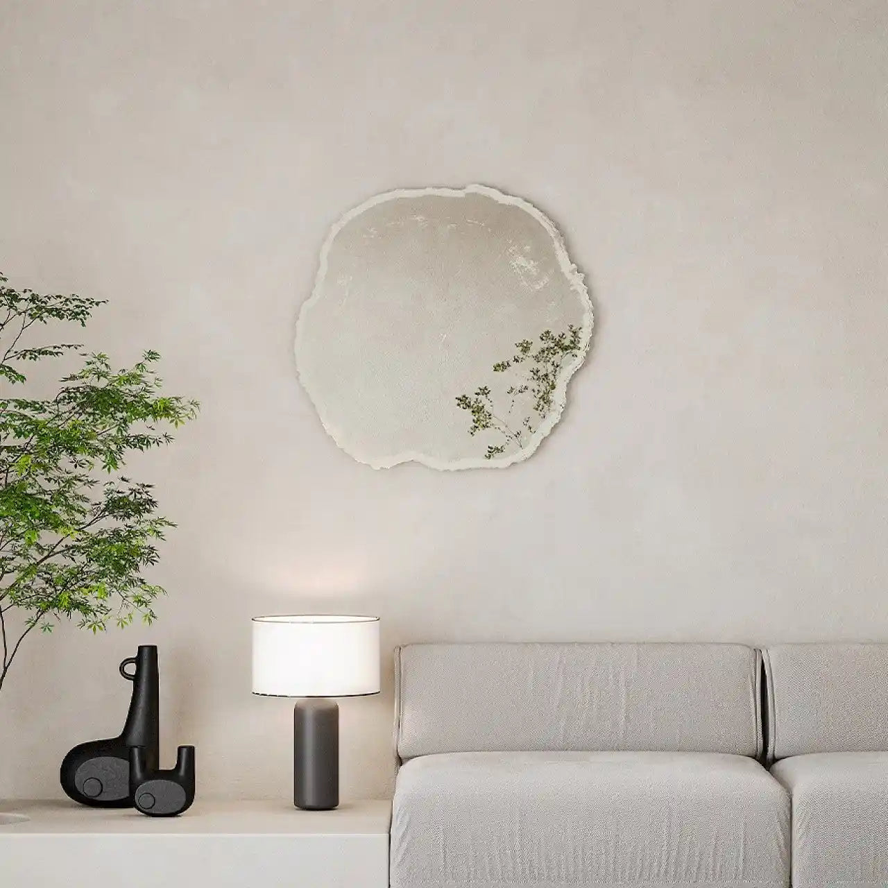 Miroir décoratif sérigraphie blanche tronc d'arbre salle de bain design