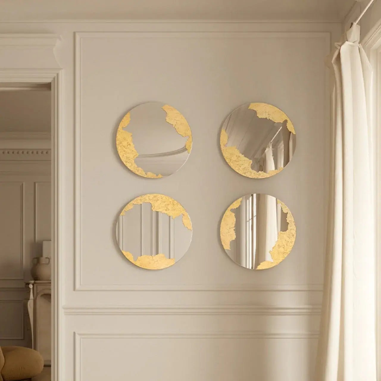 Miroir doré rond 50cm design élégant suspension murale