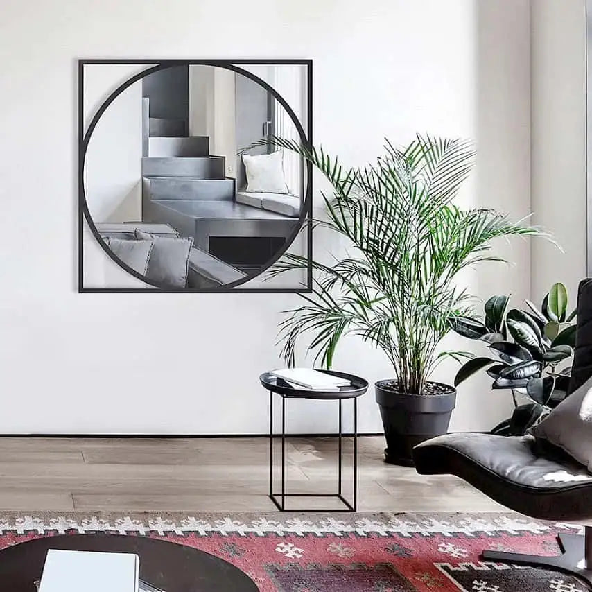 Miroir mural design sérigraphié noir 90x90 cm