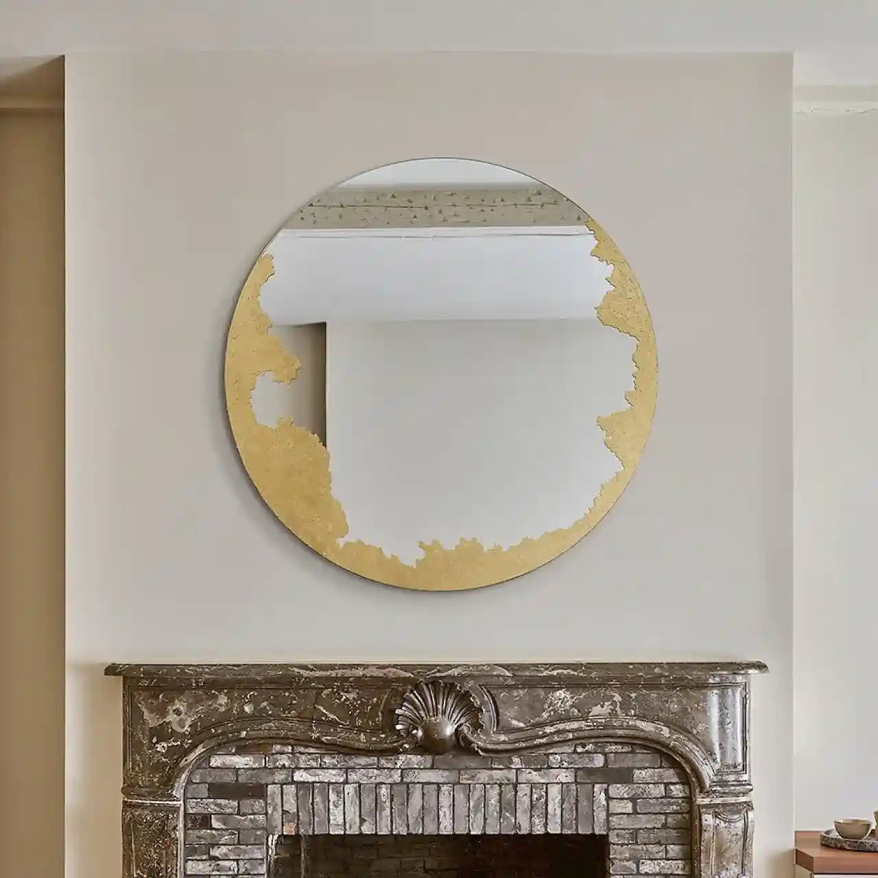 Miroir or rotatif 360° avec feuilles d'or véritables appliquées à la main, diamètre 70 cm