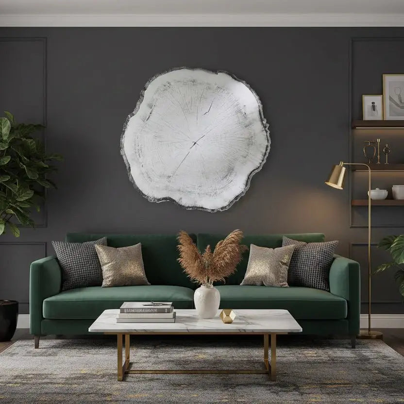 Miroir mural décoratif tronc d'arbre reflétant la lumière et agrandissant l'espace