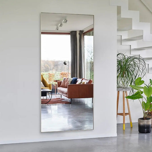 Miroir XXL mural 200cm cadre aluminium noir satiné